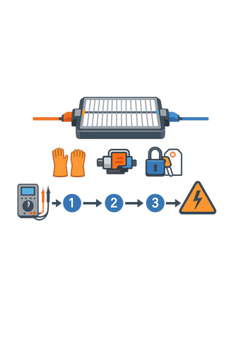 Clean diagram showing electric vehicle high voltage safety training components and battery system isolation procedures Clean diagram showing electric vehicle high voltage safety training components and battery system isolation procedures